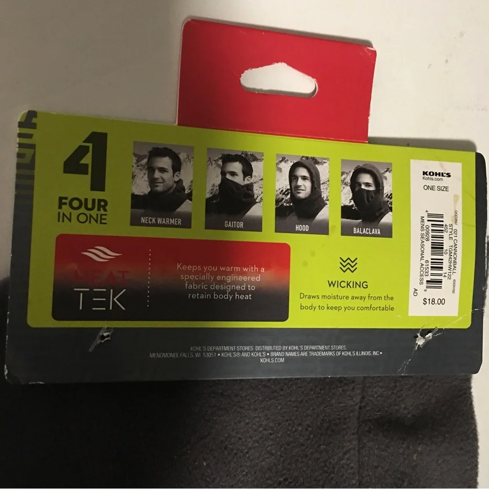 4 in 1 TEK Gear Heat Tek Gray Micro fleece hood neck warmer gator balaclava NWT